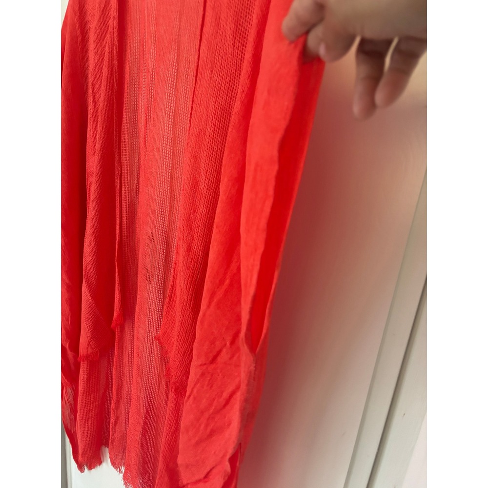 Free People x All Tous Coral Orange Mesh Knit Frayed Kimono Wrap One Size - Picture 3 of 9